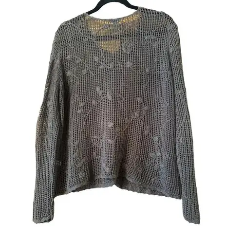 J. Jill Cotton/Linen Blend open weave delicate cardigan taupe LP Gray Size L