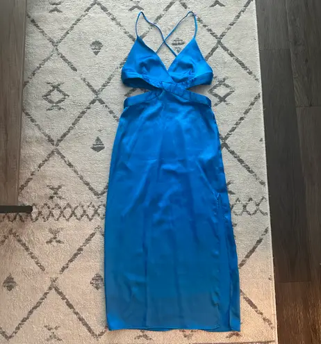 ZARA Blue Satin Cut-out Midi Dress