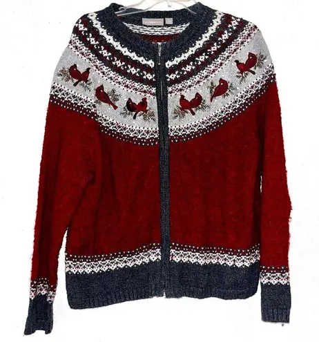 Vintage cardinal embroidered sweater cardigan • grandma’s favorite • 90s 80s Size XL