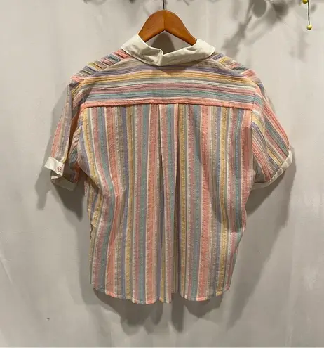 Vintage 80’s? pastel stripe gauzy peter pan collar cotton breezy blouse Yellow Size XL