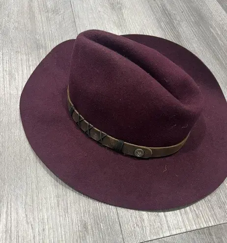 Soho Pistil  Burgundy Fedora Wide Brim Womens Hat 100% Wool