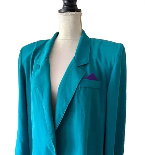 Vintage 90s Two Piece Lifestyle Green Pant And Jacket Set Open Front Shoulderpad Size 14