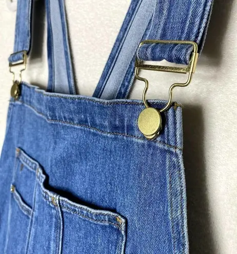 Frame  Le Garcon Cutoff Denim Short Overalls Shortalls Islet Blue Large Raw Hem