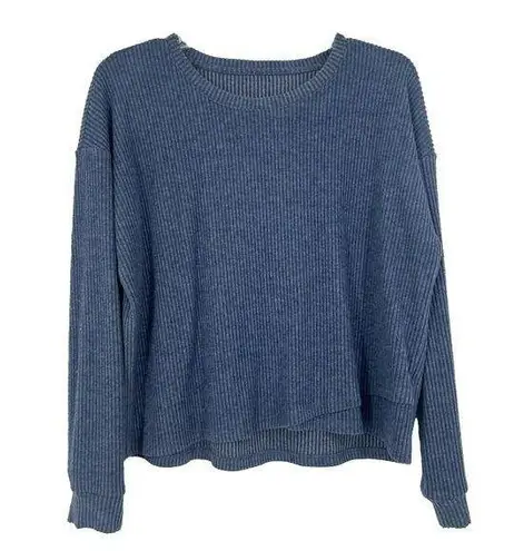 Freely Ribbed Knit Cropped Sweater Top Slouchy Drop Shoulders Blue Size M Size M