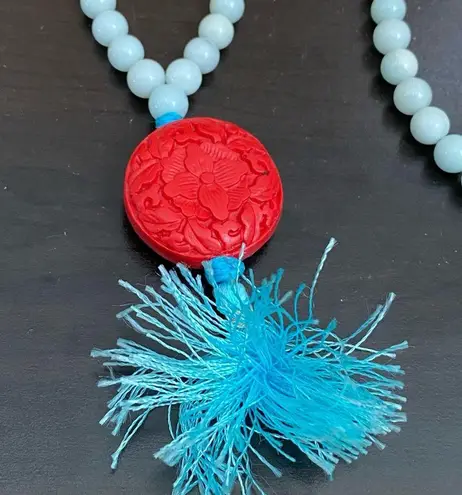 Flower Carved Cinnabar Beaded 32” Mala Necklace