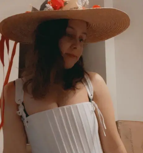 Floral Cottagecore straw hat wide brim Gold