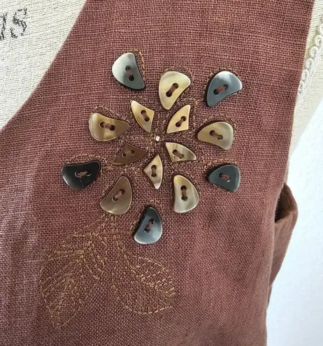 Yves Cossette Depeche Mode Vintage Brown Linen Embroidered Dress Size 10