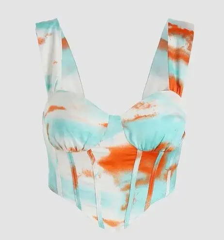 Cider NWT (L)  Blue orange white watercolor corset style crop top