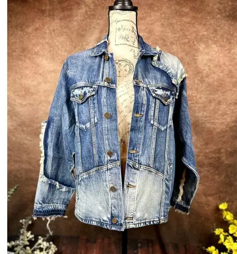 Free People X Sandrine Rose Patchwork Oversize Denim Trucker Jacket