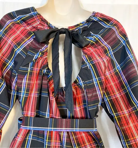 Draper James RSVP Long Sleeve Tiered Bow Back Dress Holiday Plaid Ruffle Belted