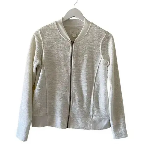 Caslon Nordstrom V-Neck Women’s White Front Zipper Long Sleeves SZ S #1251