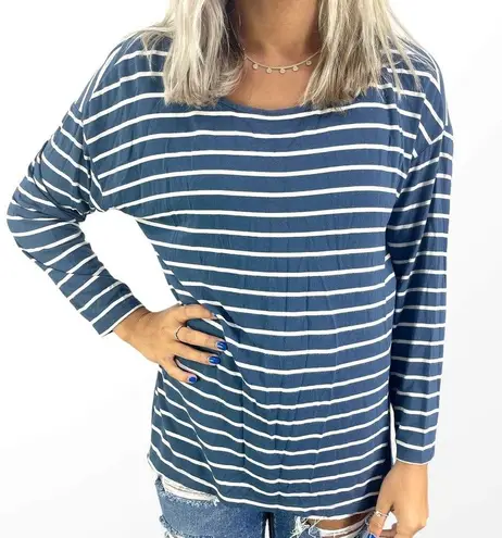 Nine West  VINTAGE AMERICA Asymmetrical Hem Long Sleeve Striped Tee