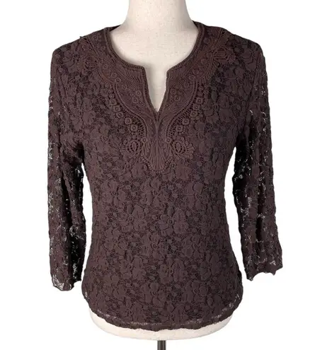 Coldwater Creek Vintage Y2K Lace Top Size Small Chocolate Brown Fairy Grunge