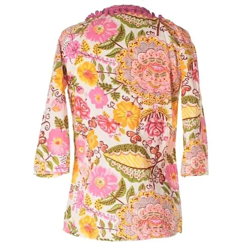 Monique Leshman š Floral Print Pom Pom Tunic Top š Fuchsia Pink Spring Yellow