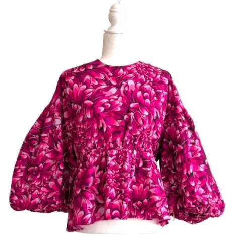 Kika Vargas X Target Blouse Top Pink Floral Mum Extreme Puff Sleeve Scallop L Size L