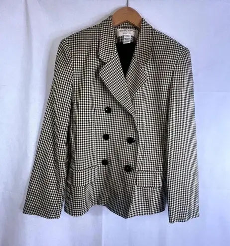 Rena Rowan for Saville Houndstooth Wool Blend Double Breasted Blazer Size 4