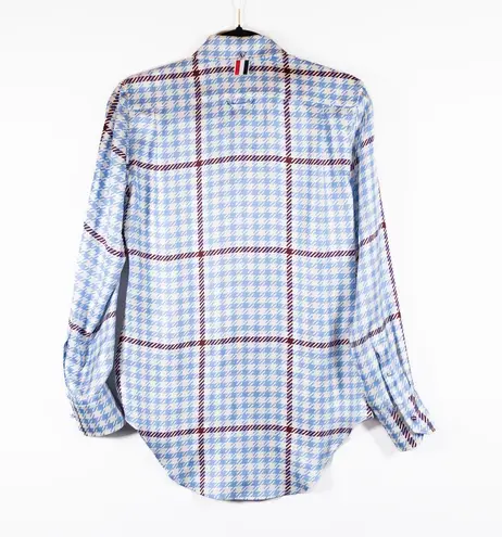 Thom Browne Made In Italy Silk Satin Houndstooth Collared Button Down Blouse