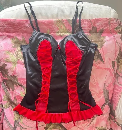 vintage coquette grunge red and black bustier silk lace up corset
