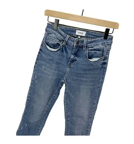Pistola Ankle Mid Rise Skinny Slit Hem Jeans 25 Medium Blue Denim Stretch