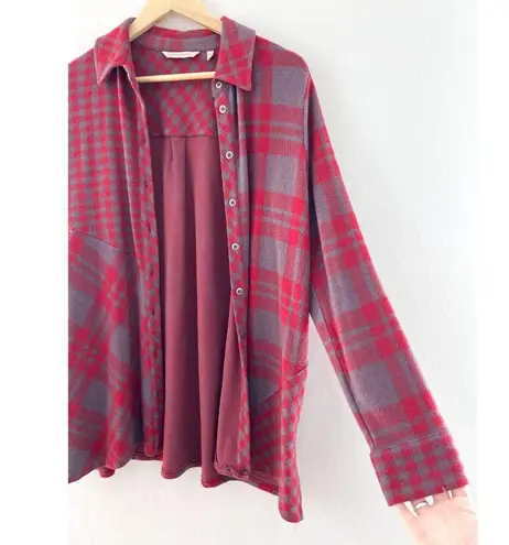 Soft Surroundings Paramour Red Plaid Fleece Button Down Shirt Jacket Medium