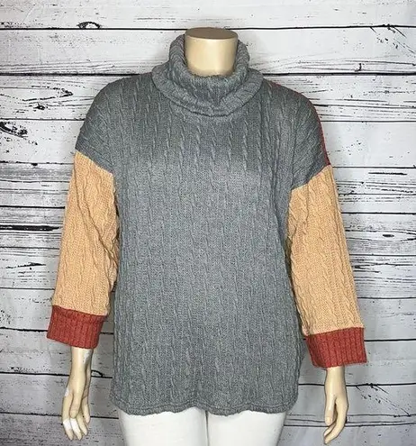 Suzanne Betro  Weekend NWT 2X Gray - Pink Colorblock Cowl Neck Cableknit Sweater