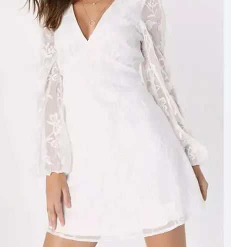 Lulus Angelic Bliss White Embroidered Puff Sleeve Mini Dress Women's Size L Size L