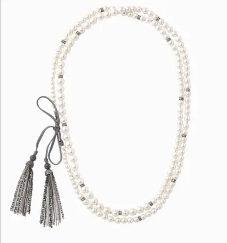 Stella & Dot Mara Pearl Statement Necklace Wrap Tie Long Sparkle