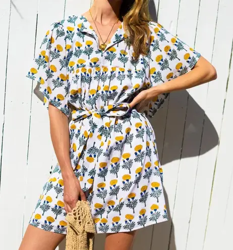 EMERSON FRY Basalie Mini Dress, Big Marigolds White Organic, XS