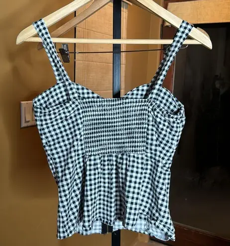 Liberty Love Black & White Plaid Front Zip Cropped Tank Top Size Medium