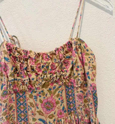 PLACE NATIONALE X NUULY Printed Tie Shoulder Midi Dress size Small Pink