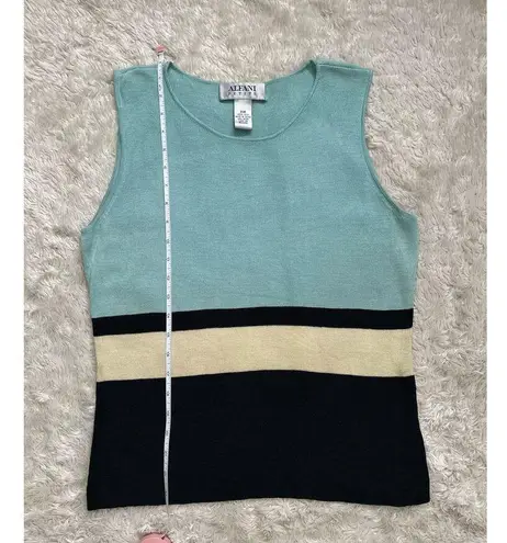 Alfani Vintage 100% Silk Colorblock Blue Black Yellow Knit Tank Top Retro