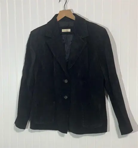 Valerie Stevens Womens Black Suede Leather Blazer Jacket L Classic Minimalist