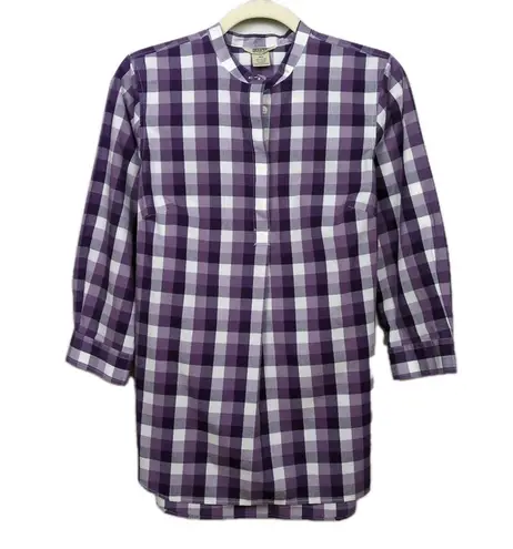 DULUTH TRADING CO Purple Plaid Wrinklefighter Tunic 3/4 Sleeve Women's XS