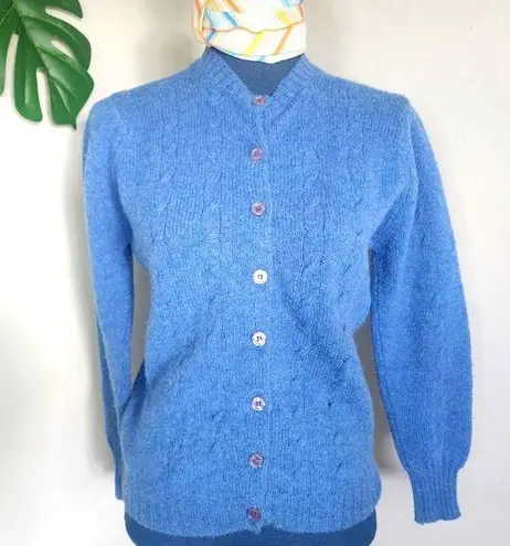 Vintage Wool Shetland Heathered Blue Cardigan Sweater Size undefined