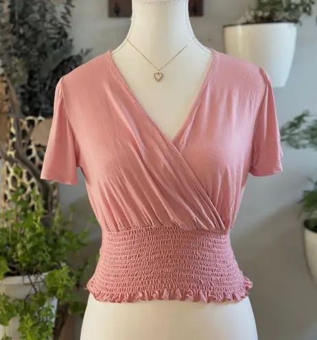 Fashion Magazine Pink Ruched Smocked Waist Wrap Top Size S
