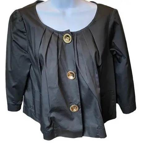 Vintage Shin Choi Swing Jacket Short Size Small White 3/4 sleeve Gold Buttons Black