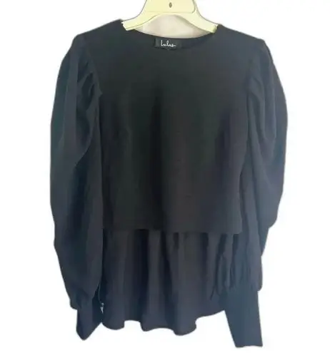 Lulu's Black Puff Sleeve Hi Low Dressy Sweater Blouse Size Small