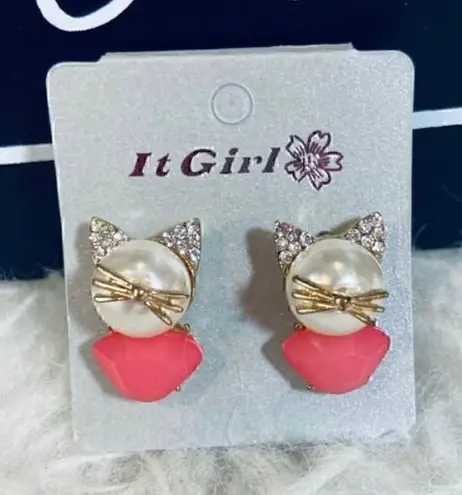 Kitty / cat super cute pink statement earrings Pink