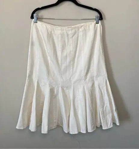 Ralph Lauren  White Cotton Denim Mermaid Trumpet Pleated Skirt Size 8 Medium