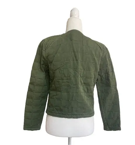 BLANK NYC  Womens S Cropped Quilted Green Full Zip Collarless Jacket  Classic