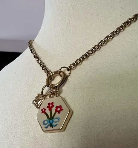 Handmade Gold-Tone Stainless Steel Necklace with Enamel Hexagon and birthstone Charm