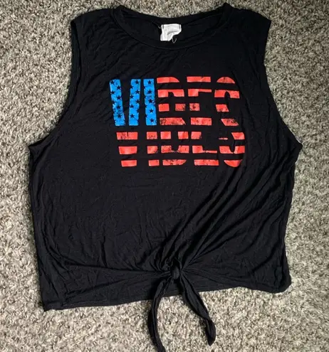 Dirtee Laundry tie front American Flag Vibes Tank Top Black Size L