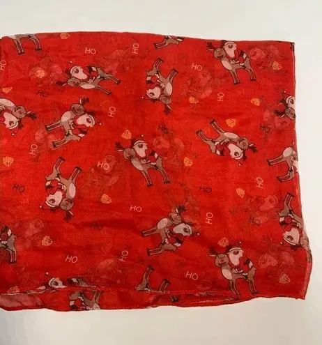 Festive Holiday Christmas Scarf Santa and Deer Print Red