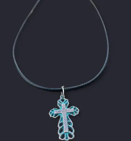 Handmade Y2K Punk Cross pendant PU leather necklace , Gothic Grunge