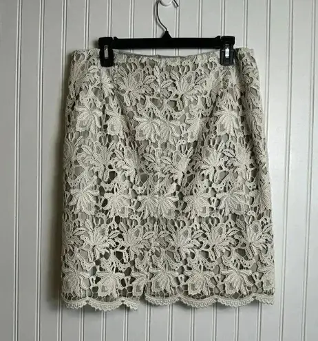 Ann Taylor  Silver Lace Overlay Skirt Scallop Hem