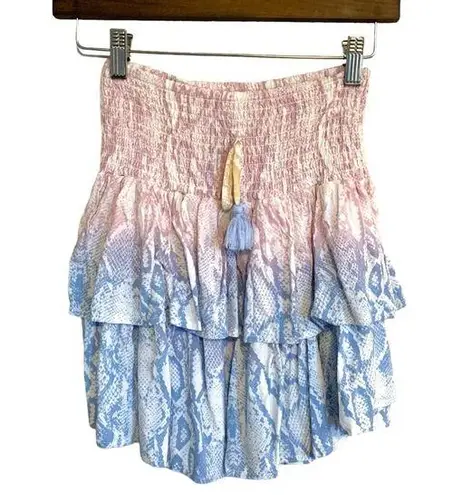 Surf Gypsy S Ombre blue pink white Coquette snakeskin ruffle smocked mini skirt