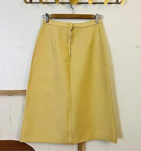 Vintage 70s Hippie Retro Pale Yellow Fitted Button Front Blazer & Midi Skirt Set