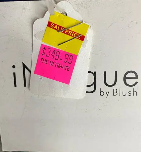 Intrigue Open Back Gown Rhinestone Spaghetti Strap Lace Blue Stretchy NEW 16