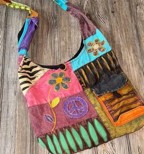 Colorful Patchwork Shoulder Bag boho bohemian hippie Purple