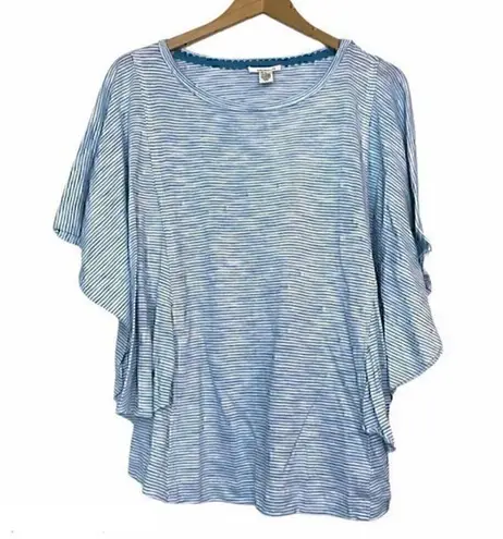 Westbound NEW NWT  Short Flutter Sleeve Tee Blue White Stripe Cotton Viscose Boho